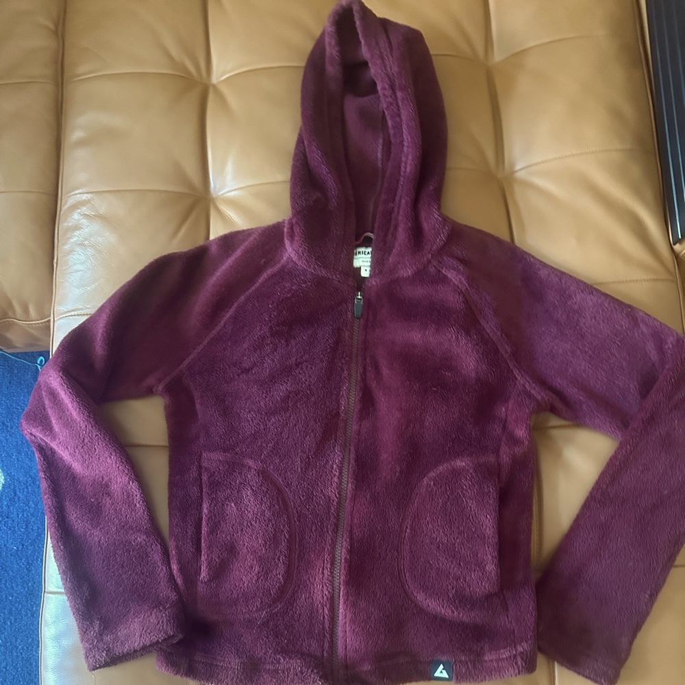 American Giant Made in USA maroon fleece Hooded Jacket